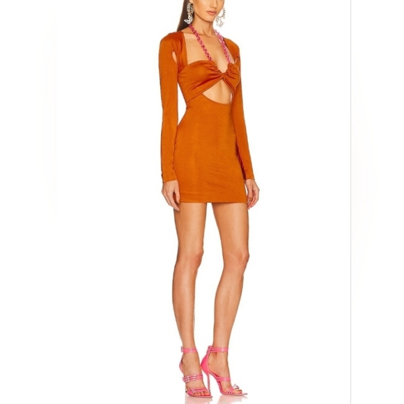 DUNDAS Dresses & Skirts - dundas x REVOLVE Chain Neck Cut Out Stretchy‎ Mini Dress Large Rust Toffee NWT